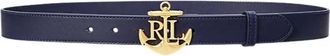 Ralph Lauren Anchor-Logo Leren Skinny Riem - Dames - Riemen - Blauw - S - Leer - Accessoires