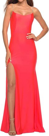 La Femme Scoopneck Jersey Prom Dress In Neon Coral