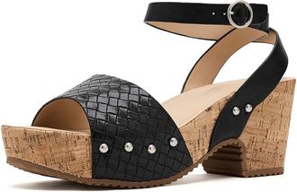 Journee Collection Vanessa Womens Sandals Black Woven : 7.5 M, Leather