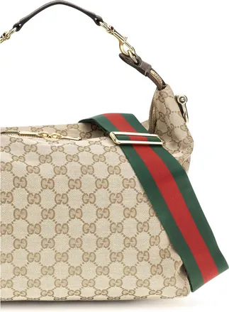 Gucci Mens Handbag Medium Brera Gg Canvas Vintage Sand-Dark Brown-Green Fabric Shoulder Bags Sand/dark Brown/green