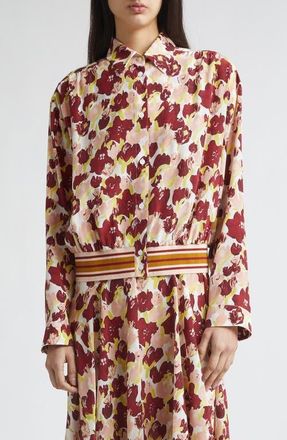 Marni Secret Bouquet Print Silk Cr&ecirc;pe de Chine Shirt Jacket in Sbw01 Lili White at Nordstrom, Size 4 Us