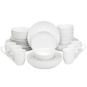 Elama Iris 32 Piece Porcelain Dinnerware Set with 2 Large Serving Bowls in White at Nordstrom