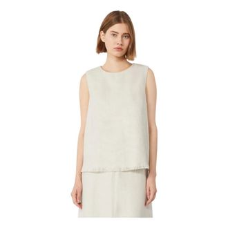 Max Mara Sleeveless Tops, female, Beige, Size: XS Sleeveless Top with Fringe