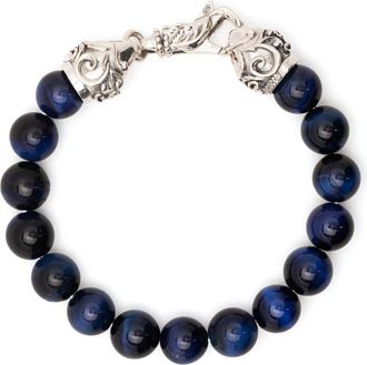 Emanuele Bicocchi tiger eye beaded bracelet - unisex - Tiger eye/Sterling Silver - 21 - Blue
