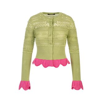 Roberto Cavalli Cardigans, female, Green, Size: XS Knit Cardigan with Contrast Details