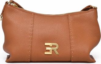 Ermanno Scervino Arabella Shoulder Bag In Textured Cognac Leather With Gold Accents
