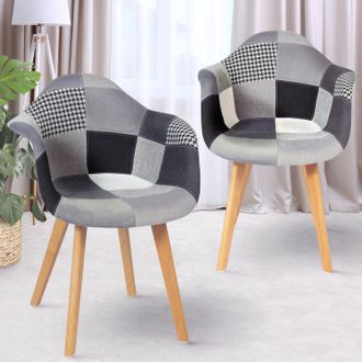 IDMarket Idmarket - Lote De 2 Sillas De Comedor Sara De Patchwork Escandinavo En Negro, Gris Y Blanco