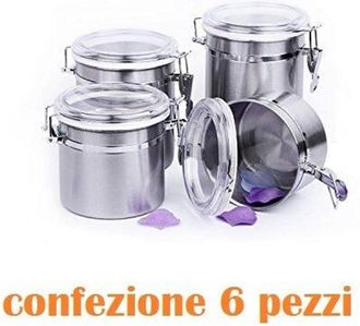 Trade Shop Trade Shop - Set 6 Pezzi Barattolo In Acciaio Inox 10 X 11 Cm Alimenti Zucchero Caff&egrave; Cucina