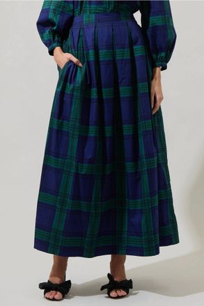 Sugarlips Harrisville Plaid A-Line Maxi Skirt In Navy/green