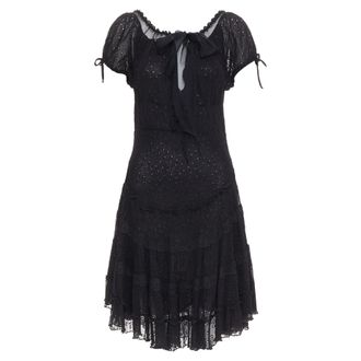 Jean Paul Gaultier MAILLE FEMME Vintage black eyelet ruffle self tie dress M