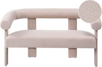Beliani 2 Seater Sofa Light Beige Boucle Upholstery Retro Design Upholstered Legs Living Room ILBRO