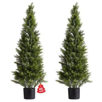 OEM Topiario Artificial De Cedro 300 X 1219 Mm 2 Piezas, Planta De Pino Artificial Hoja De Polietileno, Maceta De &Aacute;rbol Verde Falso Para Decorar Porches, 