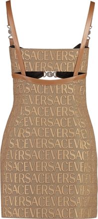 Versace Womens Jaquard Mini Dress Beige Polyester