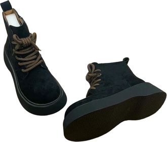 Generic YUJIEBB Womens High Top Snow Boots Winter Fashion Side Zipper Cotton Shoes Comfortable Cross Tied Height Increase Short Boots Black