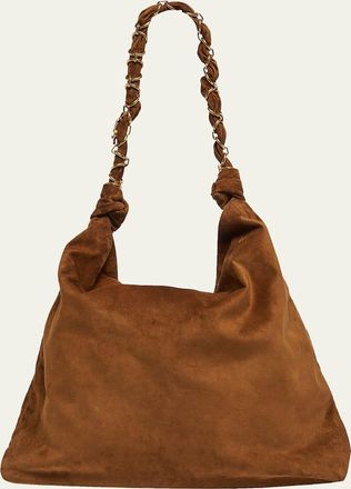 Saint Laurent YSL Chain-Embellished Suede Shoulder Bag