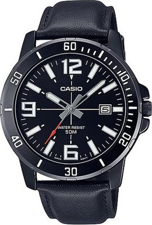 Casio Mens CASIO Dress Series Classic Minimalistic Exquisite Fashion Watch 45mm 50m Waterproof Strap Mens Black Analog MTP-VD01BL-1BV