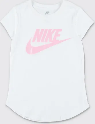Nike T-shirt da bambino in cotone 100% con logo Swoosh e fondo curvo