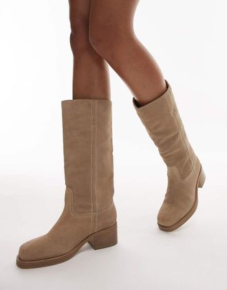 Bronx Ky-ley - Stivali al ginocchio stile western in camoscio color latte davena slavato-Bianco