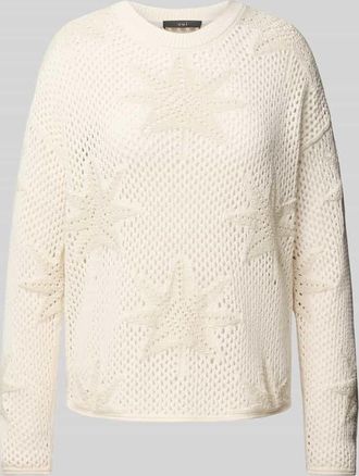 Oui Strickpullover mit geripptem Rundhalsausschnitt in Offwhite, Gr&ouml;&szlig;e 36