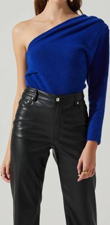 Astr Cosima One Sleeve Sweater Blouse In Blue