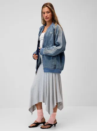 adidas Womens Superstar washed jean bomber jacket
