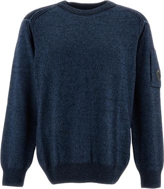C.P. Company Blue Fleece Wool-Blend Sleeve Pocket Sweater