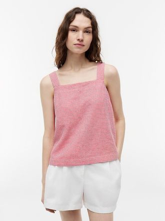 Tommy Hilfiger Womens Gingham Linen-Blend Tank Top - Pink - XXL