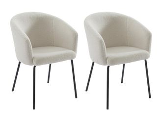 Vente-Unique Conjunto de 2 sillas con reposabrazos de tela rizada y metal - Crema - MORONI