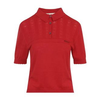 Marni Pointelle Knit Polo - female - Marni - Polo Shirts - Red - 2XS - Tops