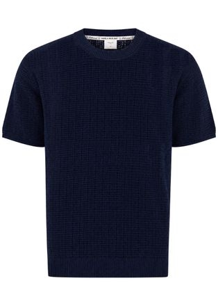 Percival Open-knit Cotton T-shirt - Navy - XL