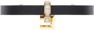 Elisabetta Franchi Accessoires, Dames, Zwart, ONE Size, Leer, Chocker met juweel logo