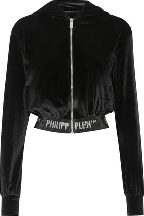 Philipp Plein Hoodie Sweatjacket Crystal - Dames - Vesten met rits - Zwart - 2XL - Polyester - Hoodies & sweatvesten