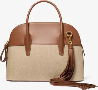 Michael Kors Kaitlin Large Linen and Leather Satchel