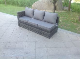 Fimous 3 Seater Single Arm Rest Rattan Sofa Patio Outdoor Garden Furniture With Seat & Back Cushion Left Side in Dark Grey