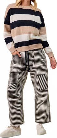 Bibi Womens Striped Sweater In Black Oatmeal