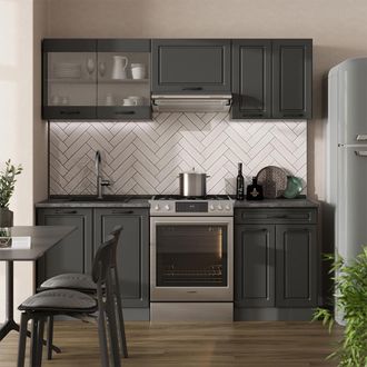 Vicco Mueble De Cocina R-line, Antracita Casa De Campo/antracita, 200 Cm, Et Antracita