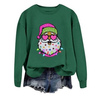 Generic Womens Christmas Sweatshirts Novelty Santa Xmas Novelty Tops Casual Long Sleeve O Neck Printed Festive Costume Loose Fit Sweater Round Neck Sweatshirt
