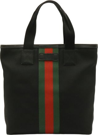 Gucci Black Green Red Color Nylon Canvas Leather Shoulder Bag Tote Bag (Pre-Owned)