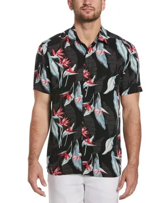 Cubavera Shirt Men Jet Black Tropical Floral Short Sleeve Button Up UPS1163