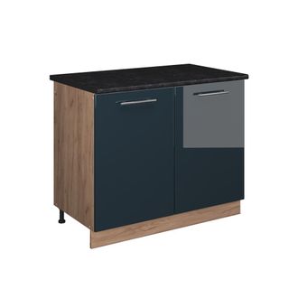 Vicco Mueble Bajo Para Fregadero Fame-line, Azul Oscuro Alto Brillo/roble Dorado, 100 Cm, Et Antracita, Vicco