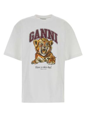 Ganni White Crew Neck Graphic Print T-Shirt