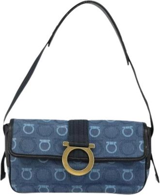 Ferragamo Pre-owned Shoulder Bags, female, Blue, Size: ONE SIZE Pre-owned Canvas Shoulder Bag