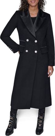 Karl Lagerfeld Tuxedo Wool Blend Longline Coat in Black at Nordstrom, Size X-Small