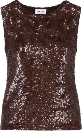 P.A.R.O.S.H. Brown Sequin Sleeveless Top