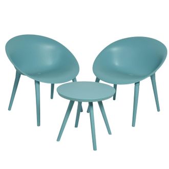 Kaemingk Set 2 Poltrone E Tavolino In Plastica Colore Blu Mod. Marbella