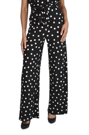 Frank Lyman Design Bianca Pant With Removable Tie Belt - Plus In Black With White Polka Dot