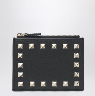 Valentino Black leather Rockstud zip card holder