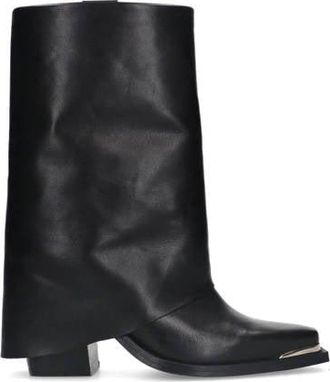 Sacha leren cowboy laarzen met flap zwart