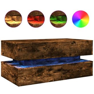 Berkfield Home Coffee Table with LED Lights Smoked Oak 90x50x40 cm in Brown | Size: 90 x 50 x 40 cm
