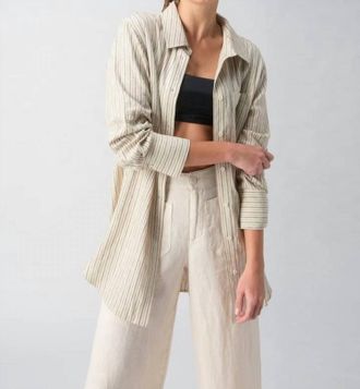 Sanctuary Long Line Pocket Shirt In Eco Olive Stripe